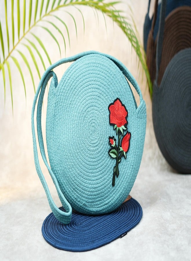 Ariya Women Round Sling Bag with Swatch (4058 | Sky Blue) Handcrafted PP & Cotton Blend Shoulder Purse, Perfect for Ladies & Girls, Lightweight Crossbody Bag for Daily, Casual, Travel - Image 2